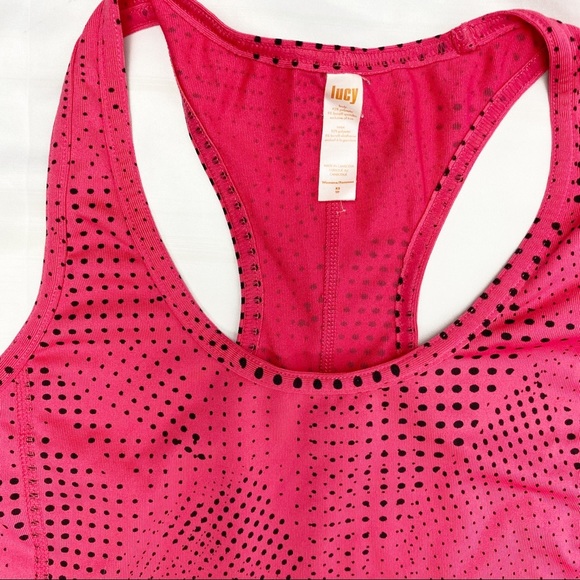 Lucy Tops - LUCY Pink & Black Dot Racerback Workout Tank XS